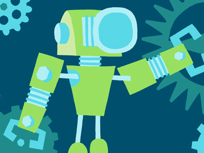 Gears of Worn blue clamps gears green robot