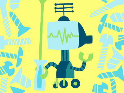 Robot with screwdriver blue green robot screwdriver yellow