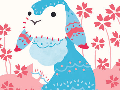 Floppy Bunny blue bunny decorative flowers pattern pink