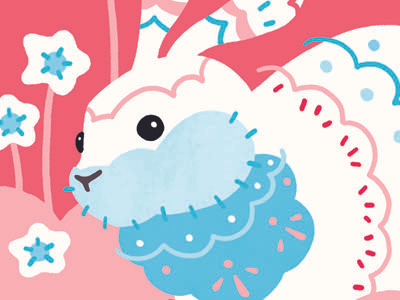 Bunny Four blue bunny cream decorative flowers pattern pink
