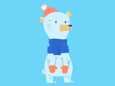 Winter Bear animal bear blue character design graphic hat illustration line work mittens polar red scarf stripes winter