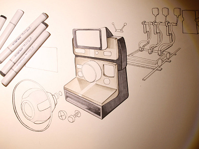 Polaroid Illustration – process copic marker exploded view illustration