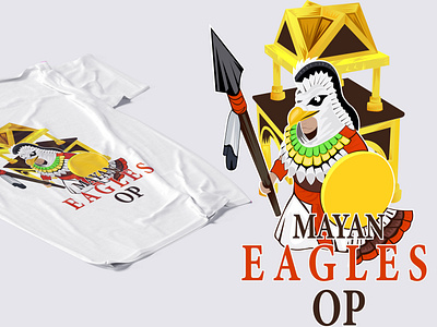 Custom illustrated t shirt design with mayan eagles drawing