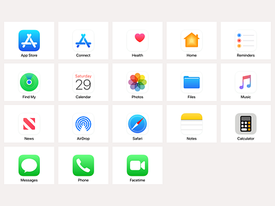 Apple App Icons - iOS 13 | Status: 18 of 54 airdrop app app icon apple connect design files flat health home icon icon kit icons kit ios logo music news notes safari top