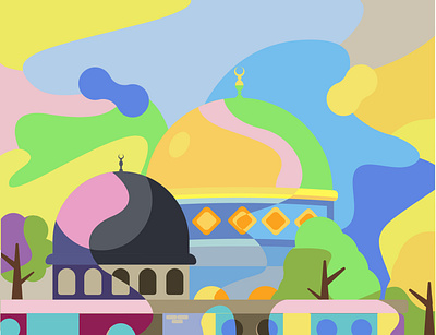 Al Aqsa Masjid and Qubbah As-Sakhrah aqsa design illustration illustrator masjid qubbah