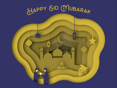 Happy Eid Mubarak creative design eid mubarak eidmubarak flat idul fitri illustration illustrator paper papercut ramadan ramadan kareem ramadan mubarak ramadhan