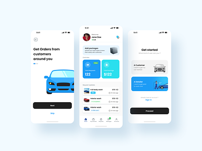 Car Wash app log in app branding design ui vector