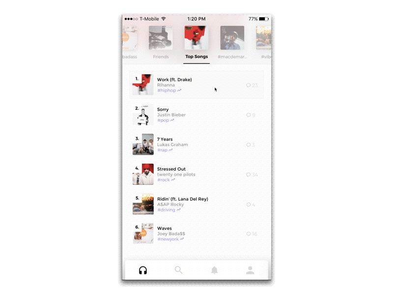 Scrollable Tab Bar / Player app apple music cymbal ios mobile music music app pandora player soundcloud spotify tab bar