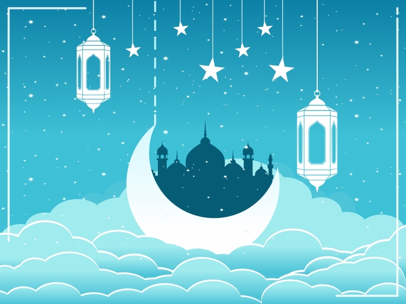 Greetings Ramadan Kareem Sky Blue Background by Faruki Vackoth on Dribbble