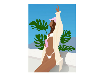 Waiting for summer design flat design girl illustration monstera summer sunbathing woman
