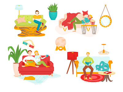 Couch couple design flat design icon illustration onboarding relax ux vector