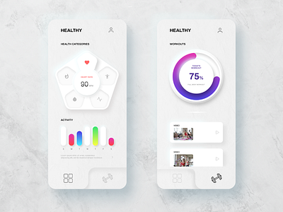 Healthy - Fitness & Health App app design fitness fitness app health health app mobile neumorphic