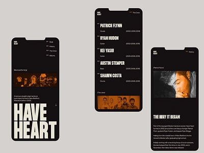 Have Heart — Mobile, Header, Team, About + Color art direction blackandwhite branding clean design designart digital grid grids layout minimal mobile modern product simple typography ui ux web website