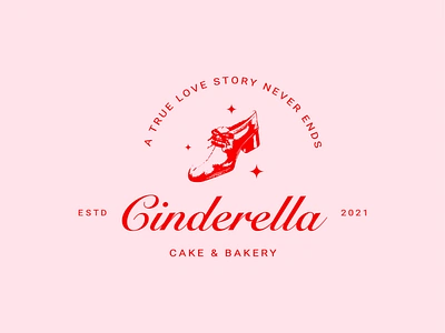 Cinderella Cake & Bakery brand branding cinderella design disney fairytale illustration logo logo design mark pink princess typography vector vintage