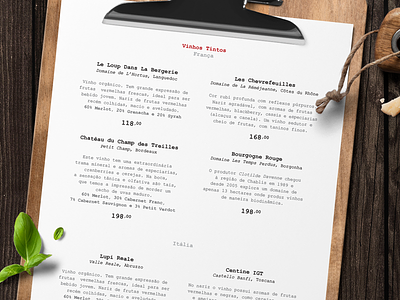 Chef Vivi Wine Menu list menu print wine
