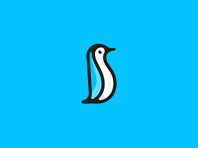 Penguin bird blue cold geometric icon logo mark penguin symbol