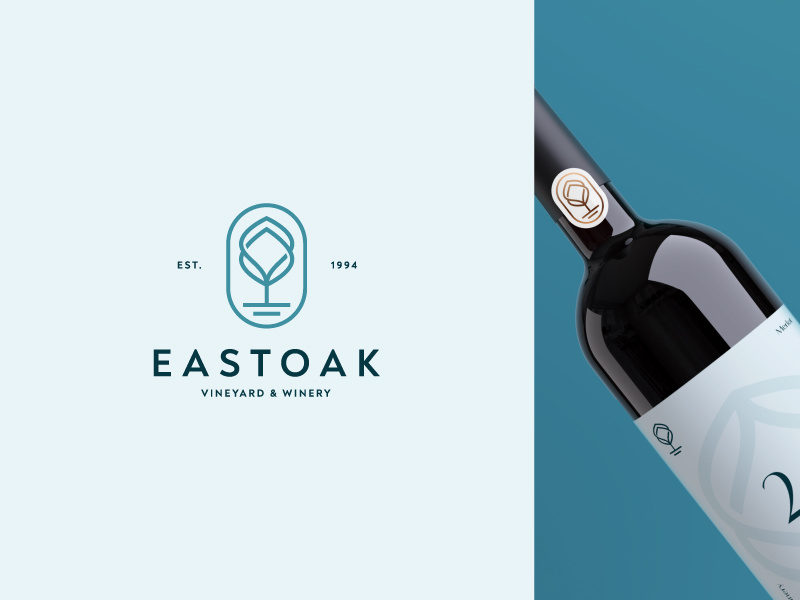Eastoak tree house winery vineyard oak wine tourism nature tree branding minimalist geometric logotype icon symbol mark logo