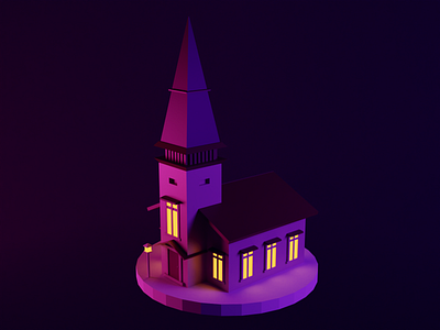 Tiny church 3d art blender blender 3d church design illustration night purple tinyart
