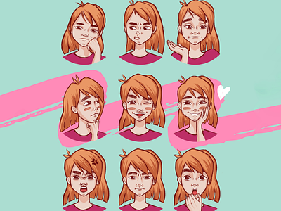Emotions character character design emotions girl photoshop redhead girl reference stickers