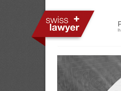 swiss lawyer logo integration corporate dark gray home logo red website white