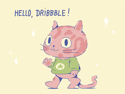 Hello, Dribbble! animal app cat character character design cute debut design drawing dribbble flat hello dribbble icon illustration minimal vector web