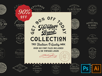 The Heritage Brand Collection design download fonts font fonts graphic design hand drawn hand lettering handmade handwritten logo logo fonts logo templates logos typeface typefaces typography vintage vintage fonts vintage lettering vintage logos