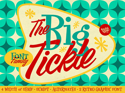 The Big Tickle - Font Family + Extras 1950s 50s branding display font display fonts font font design fonts graphic design lettering logo font logo fonts reto font retro fonts script font serif font typogaphy vintage font vintage fonts vintage lettering