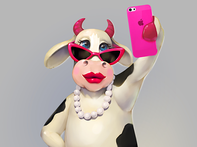 Cool Cow animal character digital glasses painting selfie
