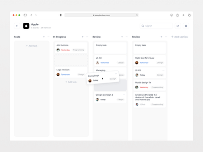 Kanban board - Easykanban app app design app ui board clean design figma kanban kanban board layout management minimalism simple taks management ui uiux ux website