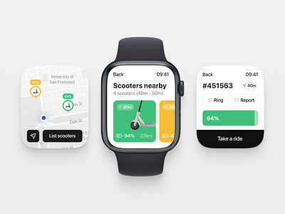 eSkooter Rental watchOS App app app design apple watch apple watch app design escooter rent rent app rental app scooter rent ui uiux ux watchos watchos app