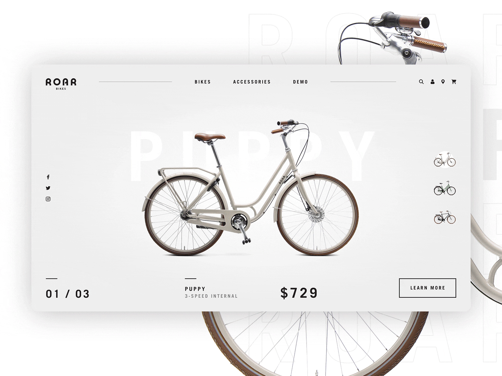 Roar Bikes // Homepage bicycle bike branding design interaction interface logo mobile mobile design photoshop ui ux website xd
