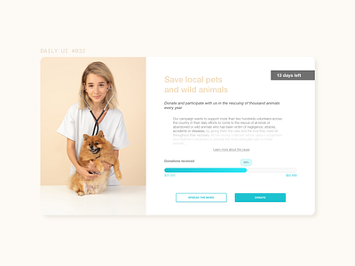DAILY UI #032 | Crowdfunding Campaign 032 campaign crowdfunding crowdfunding campaign daily 100 challenge daily ui 032 dailyui donate donation dribbble ui ui design uidesign uiux uiuxdesigner
