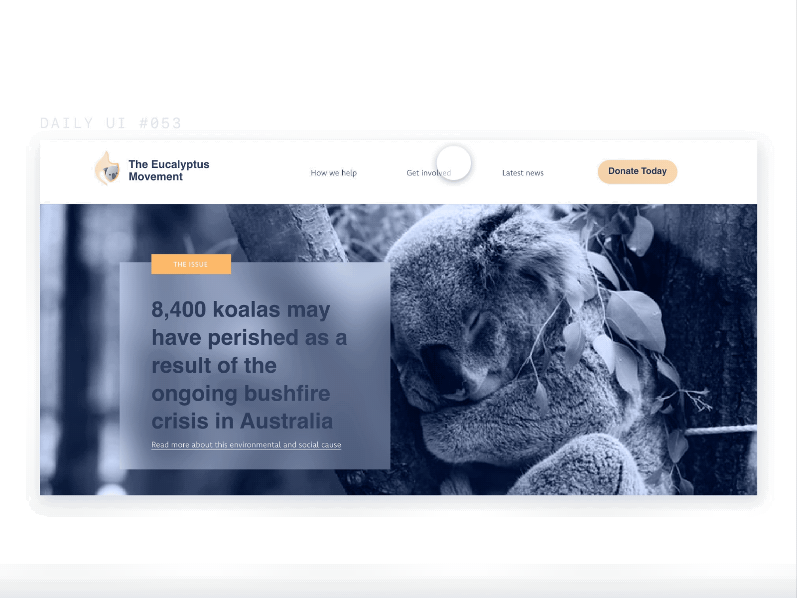 DAILY UI #053 | Header Navigation 053 australia daily 100 challenge daily ui 053 dailyui dailyui053 dailyuichallenge environmental design header header navigation headernavigation koala nonprofit ui ui design uidesign uiux uiuxdesigner