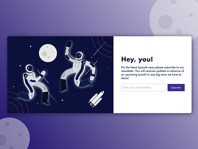 DailyUI Subscribe Form inspired by SpaceX blushdesignapp button character illustration designer email figmadesign illustrations moon newsletter pablostanley space art space illustrations space ui spaceship spacex subscribe form ui undraw vector