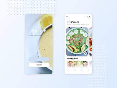 DailyUI Recipe Concept App dailyui dailyui053 design discover figmadesign food app healthy food options mobile app mobile ui onboarding receipe app onboarding ui receipe recipe concept app sign in ui ui ux