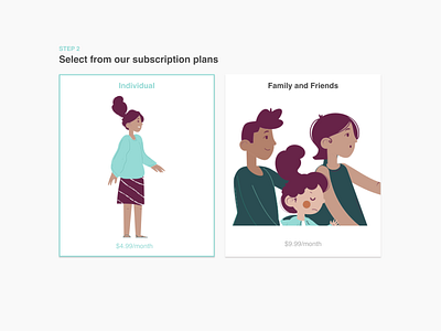 Simple Subscription Plan Layout UI blush app design branding card ui dailyui family pricing plans figmadesign illustrations pablo stanley pricing plan pricing plans subscribe subscription box subscriptions ui user journey ux