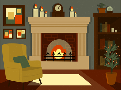 Home armchair cozy design evening fire fireplace illustration noise room vector