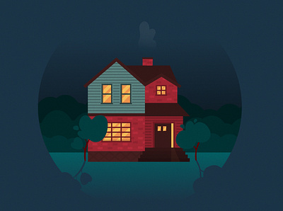 NIGHT HOUSE blue cozy family grain home house illustration night nightlife noise red vector