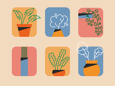 PLANTS abstract blue color colour contrast green illustration leaves minimalism orange picture plants pot simple simplicity vector yellow