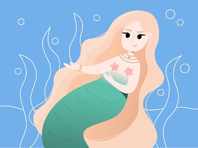 MERMAID blue character character design female fish illustration line art mermaid ocean sea vector