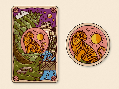 Tiger Wild Hotel animal art nouveau card card design cartoon design game card lineart maximal maximal art old art outlined outlined card procreate tarot card wild wild card