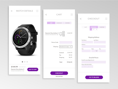 Product Detail, Cart, and Checkout design ui uiux