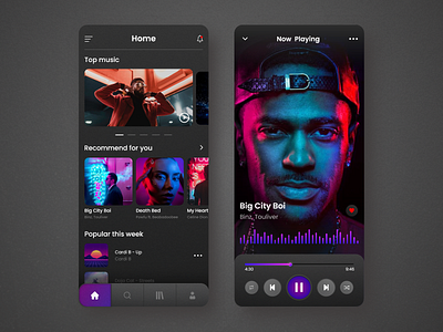 Music App Design dark app dark mode dark theme dark ui design mobile mobile app mobile app design mobile design mobile ui music music app music player ui ui design uidesign