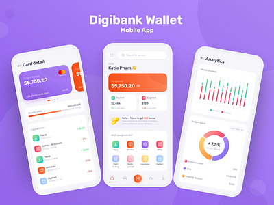 Digibank - Wallet App UI Kit app concept e wallet finance crypto gradient mobile banking mobile wallet ui kit wallet app