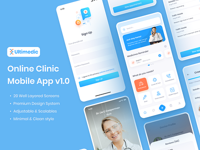 Ultimedic - Online Clinic Mobile App v1.0 app clinic app hospital app ios design mobile app online clinic app design online hospital design ui concept ui kit