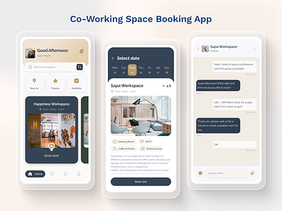 Co-working Space Booking App Concept app booking app booking app template concept hotel booking mobile app room booking ui kit workspace workspace app