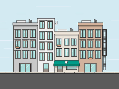 Buildings buildings coffee door flat illustration road shop street window