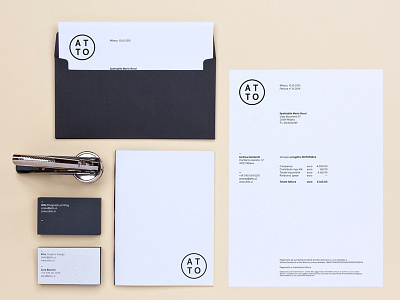 We are online! (With a new stationary) atto black corporate embossed graphic identity logo stationary white