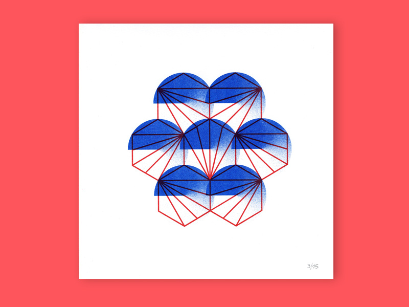Gemoetry #1 risograph printing geometry shop blue red minimal riso graphic design illustration