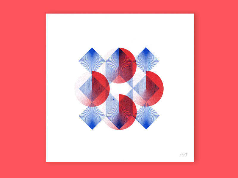Gemoetry #2 risograph printing geometry shop blue red minimal riso graphic design illustration